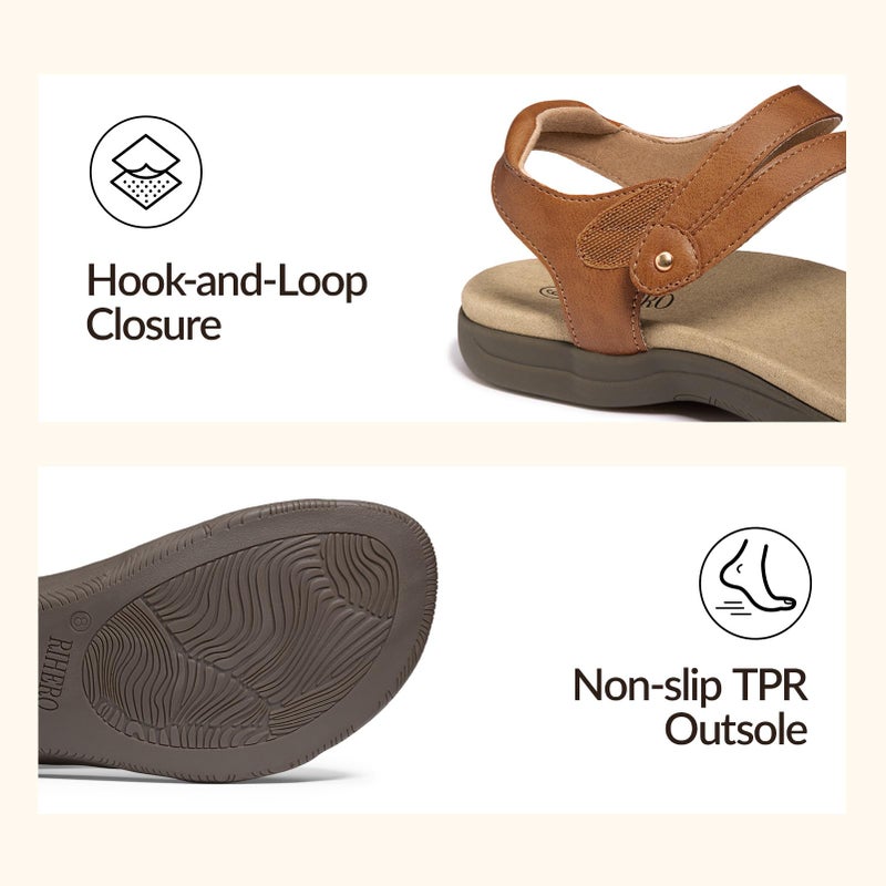 Rihero Orthopedic Sandals for Women Arch Support Comfortable Flat Sandals with Adjustable Strap for Summer Beach Walking Brown 7.5 - Image 5