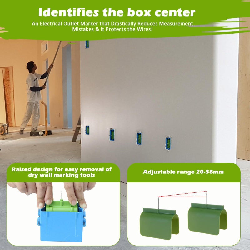 Green Electrical Outlet Marker Template ABS Tool for Plasterboard Precise Installation Time Saving 5pcs - Image 4