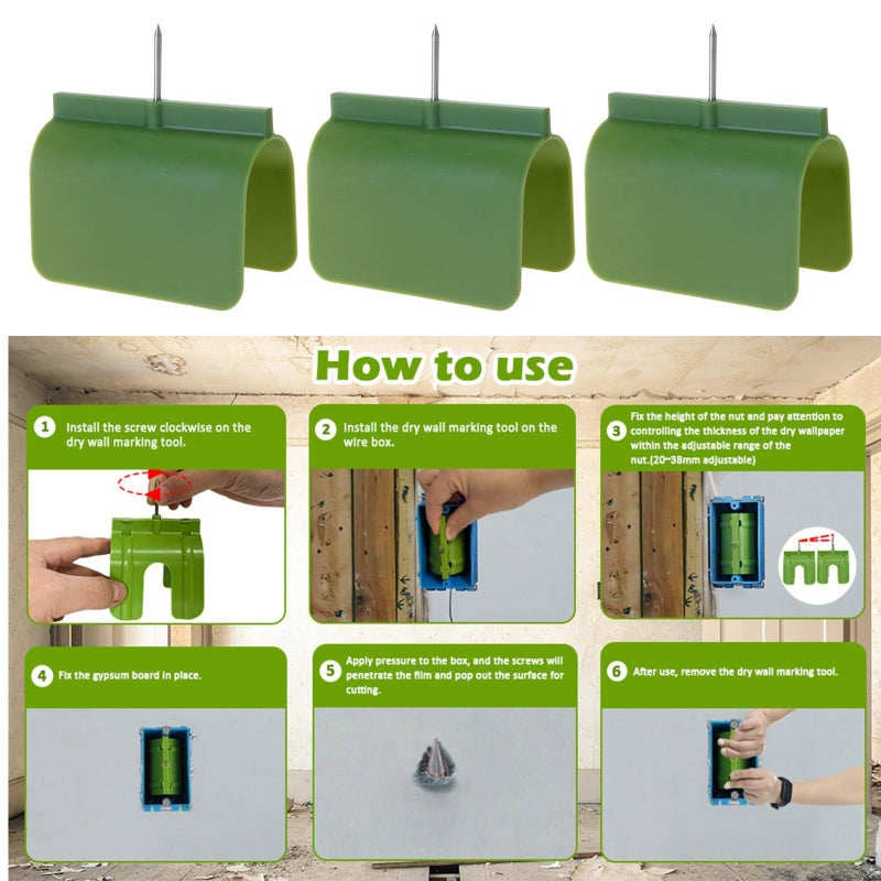 Green Electrical Outlet Marker Template ABS Tool for Plasterboard Precise Installation Time Saving 5pcs - Image 3