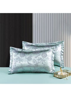 Generic Luxurious Damask Jacquard Pillow Covers 48×74cm Silk road flower rain-aqua green [pair of pillowcases] 