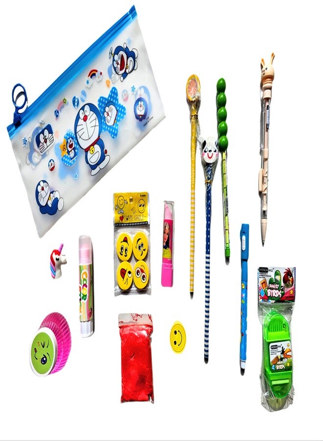 SSKR Stylish Pencils and Eraser School Stationery Combo with Pouch for Kids - 16 Pieces Set | Best Birthday Return Gift for Boys and Girls - Image 1