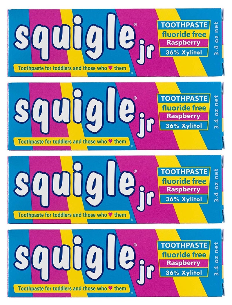 Squigle Jr Toothpaste for Infants Toddlers Travel Toothpaste Prevents Cavities Canker Sores Chapped Lips Soothes Protects Dry Mouths Stops Tooth Sensitivity No SLS 4 Pack
