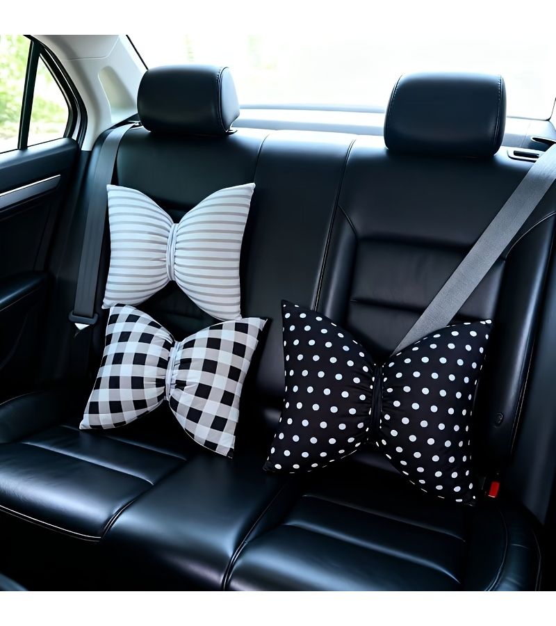 Contemporary Bowknot Bow Adorned Pillow Polka Dots Accent Suitable For Bed Sofa Car Machine Washable Fill Durable Stitched Cover Year Round Neutral Decoration - Image 2