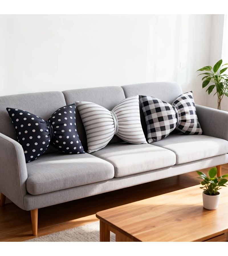 Contemporary Bowknot Bow Adorned Pillow Polka Dots Accent Suitable For Bed Sofa Car Machine Washable Fill Durable Stitched Cover Year Round Neutral Decoration - Image 4