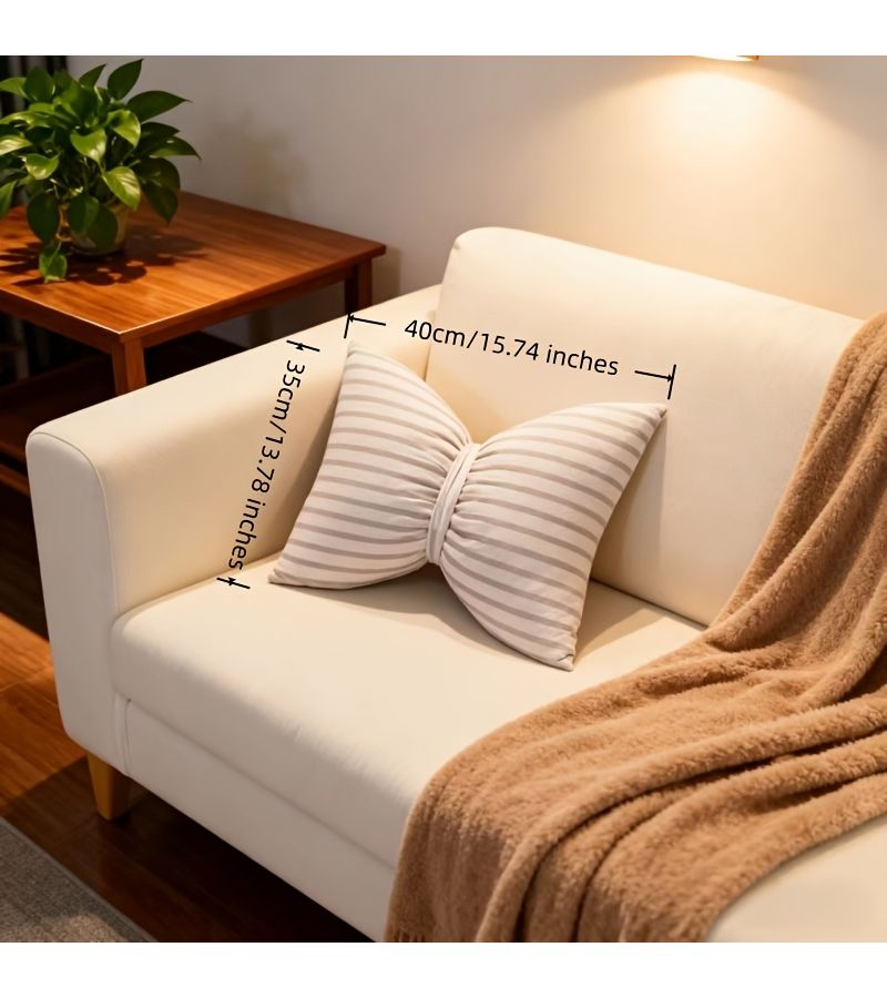 Contemporary Bowknot Bow Adorned Pillow Polka Dots Accent Suitable For Bed Sofa Car Machine Washable Fill Durable Stitched Cover Year Round Neutral Decoration - Image 3