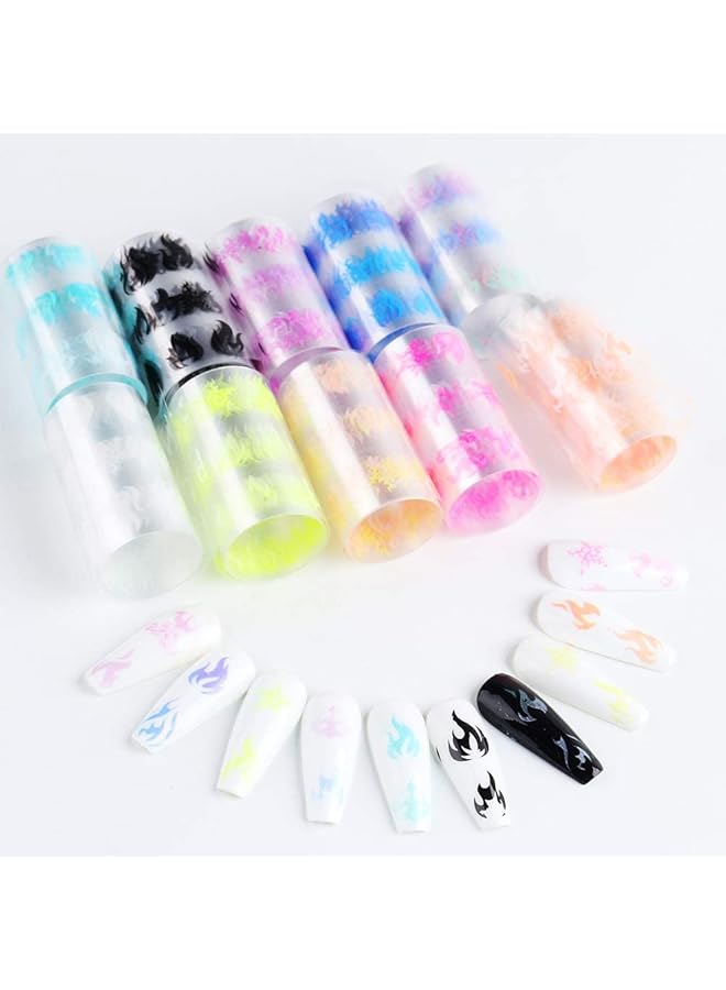 Excefore Luminous Fire Flame Nail Transfer Stickers Fluorescent Nail Art Sticker Nail Decals For Nail Foil Decoration Accessories 10 Rolls - Image 3