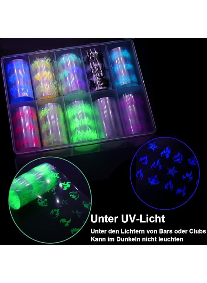 Excefore Luminous Fire Flame Nail Transfer Stickers Fluorescent Nail Art Sticker Nail Decals For Nail Foil Decoration Accessories 10 Rolls - Image 2