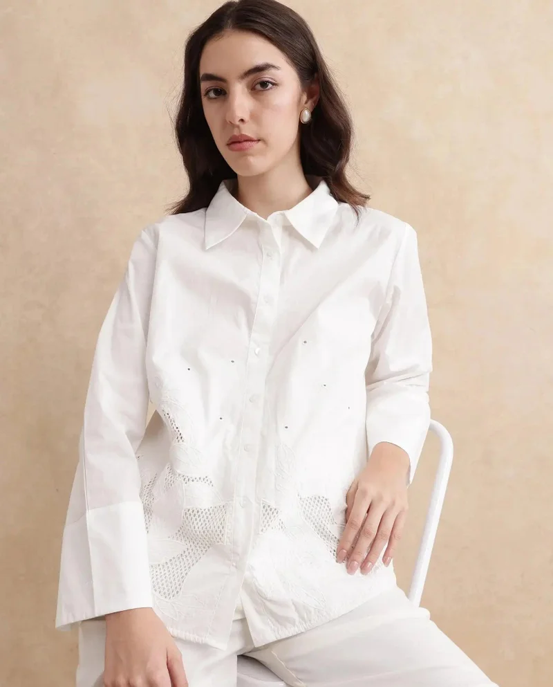 ريريزم Women's Embroidered Shirt With Bell Sleeves