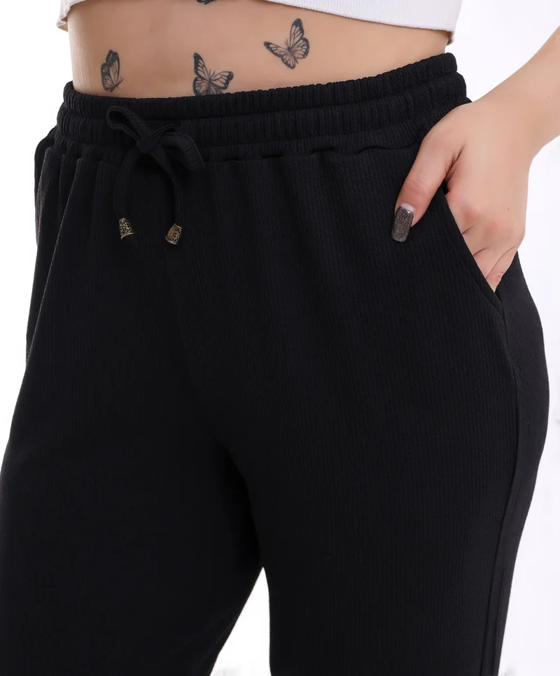Era Lisa Elastic Waist Pocket Plus Size Knitted Fabric Trousers