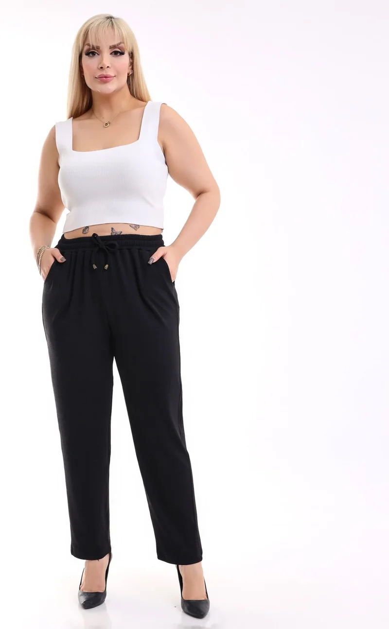 Era Lisa Elastic Waist Pocket Plus Size Knitted Fabric Trousers
