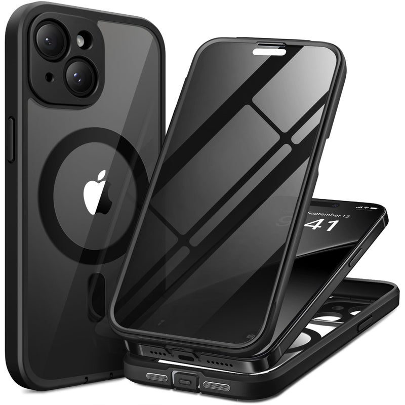 TIESZEN for iPhone 15 Case, Compatible with MagSafe, Built-in Privacy Screen Protector and Camera Protection, Anti Spy Full Body Dustproof Shockproof Hard Phone Case 6.1", Black - Image 1
