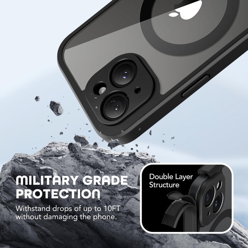 TIESZEN for iPhone 15 Case, Compatible with MagSafe, Built-in Privacy Screen Protector and Camera Protection, Anti Spy Full Body Dustproof Shockproof Hard Phone Case 6.1", Black - Image 4