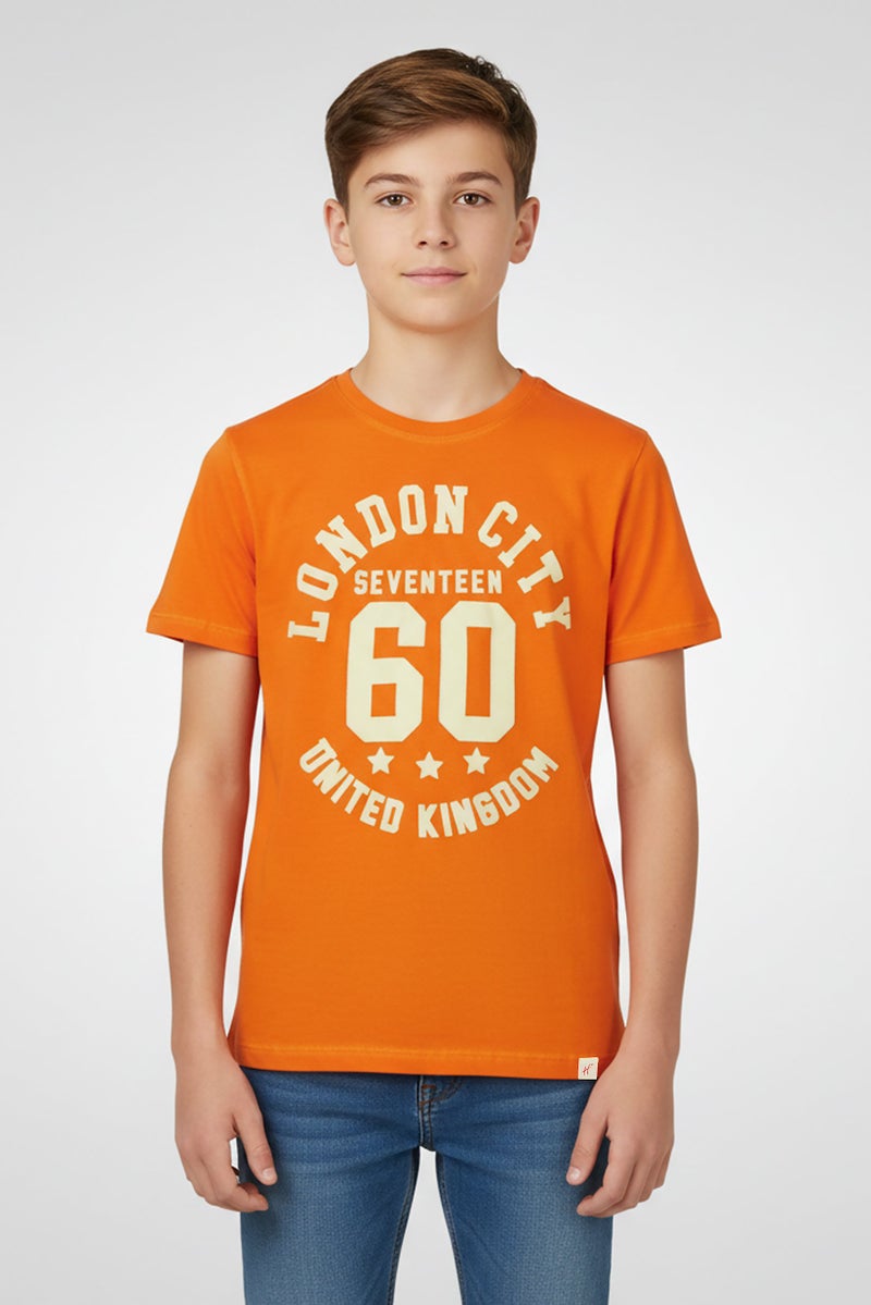 Hamleys Kids Boy Short Sleeve Graphic Print T-Shirt, Orange - Image 1