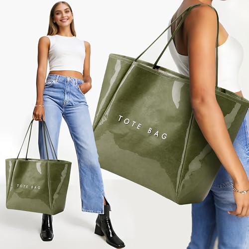 KALIDI FANCY FOREST KALIDI Large PVC Tote Bag Women Weekender Hobo Bag Travel Purse Trendy Kraft Paper Oversize Shoulder Handbag for Work College Beach - Image 2