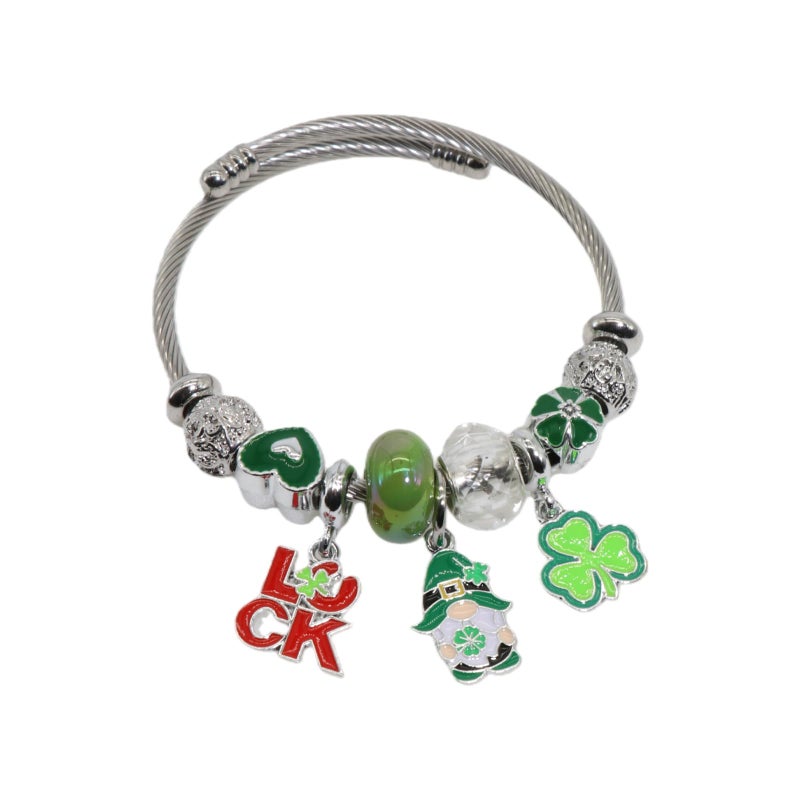QMWKVNC St. Patrick's Day Charm Bracelets for Womens,Exquisite Cute Cartoon Friendship Silver Bracelets Stainless Steel Bangle, Womens Jewelry Suitable for Holiday Gifts and Birthday Gifts - Image 1