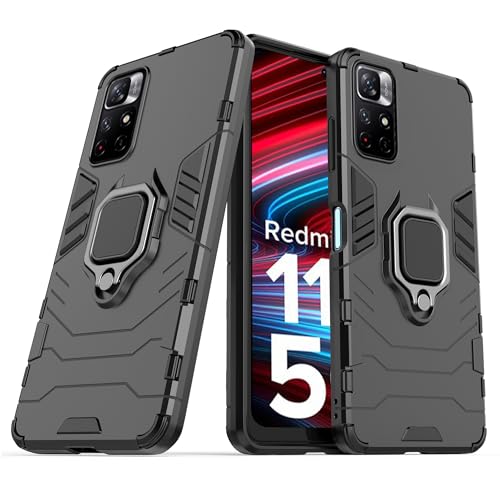 CEDO Kickstand Cover for Redmi Note 11T (5G) / Poco M4 Pro (5G) Rugged Case | Built-in Stand Rotating Ring Holder | Military Grade Armor Bumper Back Cover (Black) - Image 1