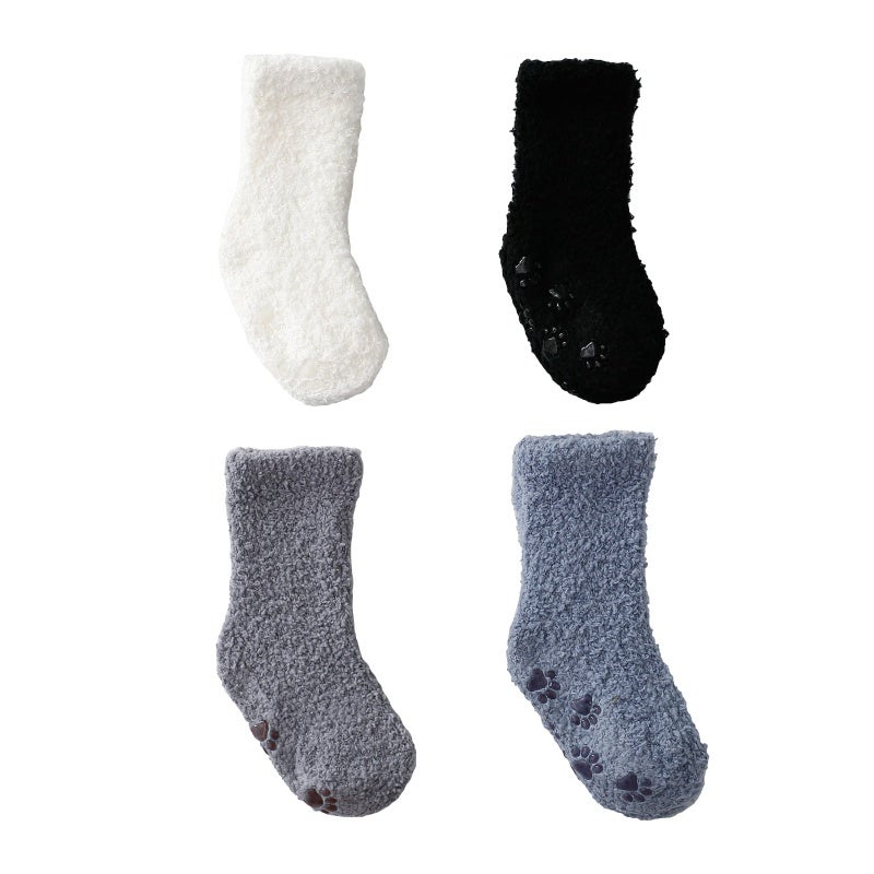 Non-Slip Baby Socks 4 Pairs Soft Elastic Stay-On Design - Anti-Slip Grip Soles Cozy Warm Baby Socks for Toddlers Home Safety - Image 1