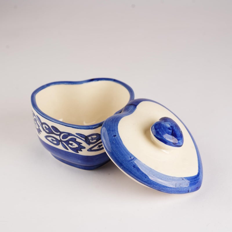 Caffeine Ceramic Handmade White & Blue Heart Shape Serving Bowl(Set of 2) - Image 2