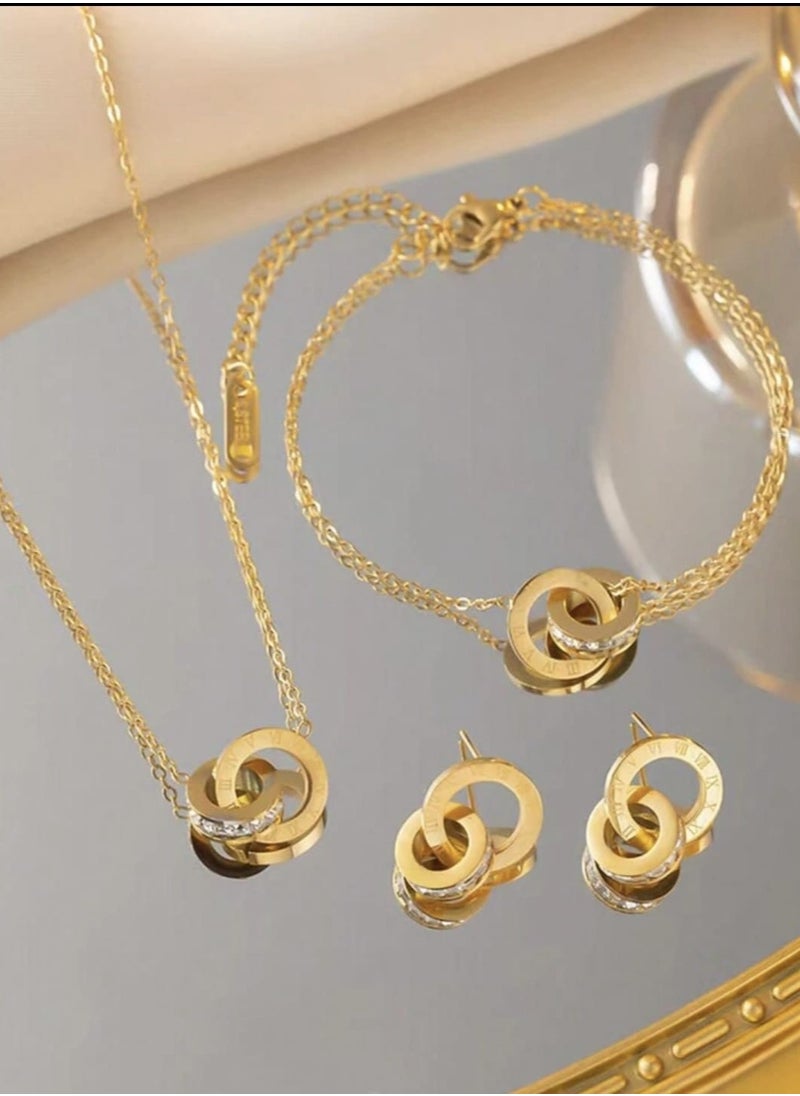 YUCCA A Pair of Ladies' Roman Stainless Steel Necklace, Decorated with Diamonds, Korean Style 4-Piece Set, With Casual Dress  - Image 2