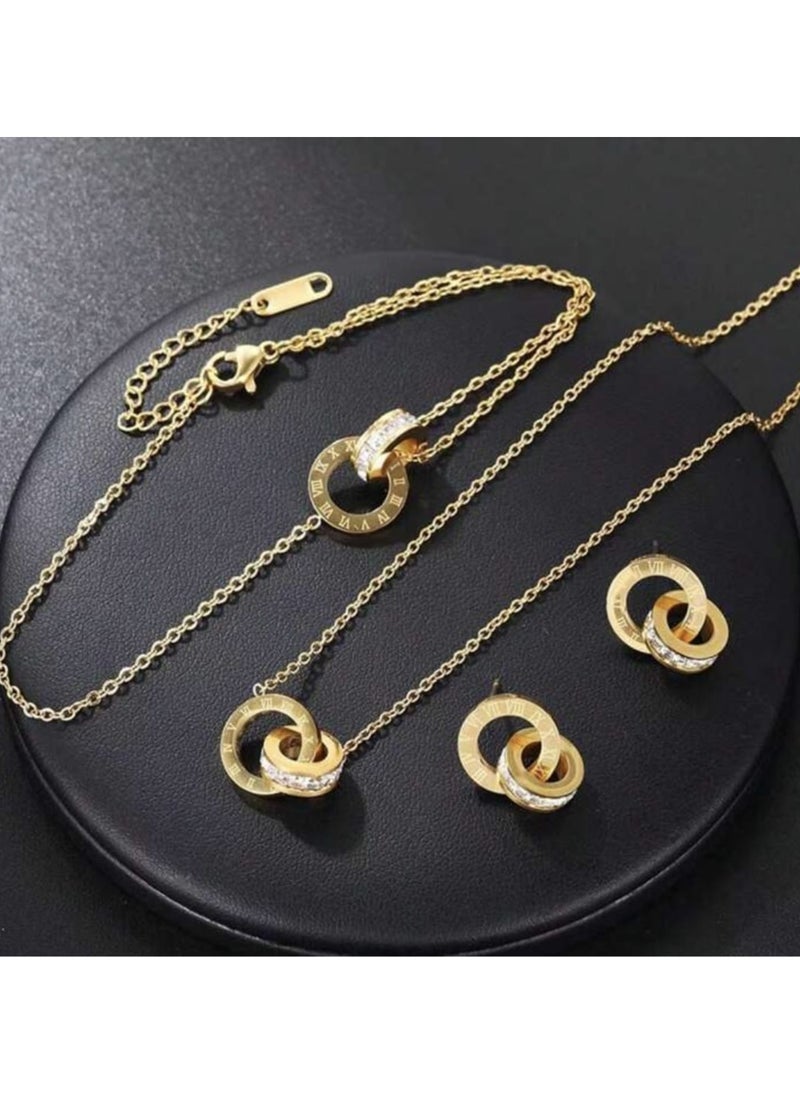 YUCCA A Pair of Ladies' Roman Stainless Steel Necklace, Decorated with Diamonds, Korean Style 4-Piece Set, With Casual Dress  - Image 3