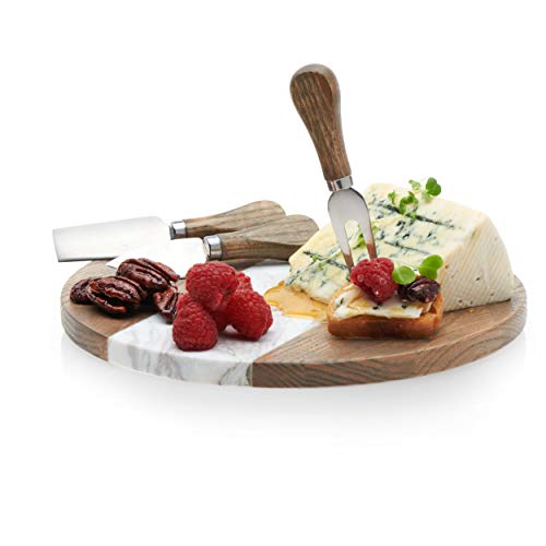 Prologue Prologue Handcrafted 3 Handled Cheese Knives Wood and Marble Appetizer Board 10inch 