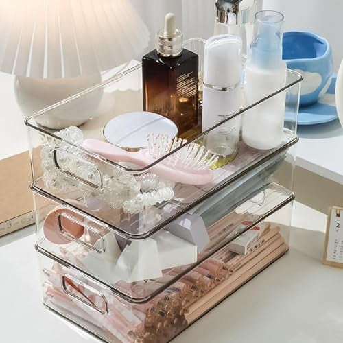 HouseWarming Acrylic 4pack Stackable Multipurpose Storage Box with Lid, Fridge Organiser for Kitchen, Countertops, Pantry Organizers and Storage Box for Fridge, Transparent - Image 2
