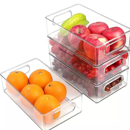 HouseWarming Acrylic 4pack Stackable Multipurpose Storage Box with Lid, Fridge Organiser for Kitchen, Countertops, Pantry Organizers and Storage Box for Fridge, Transparent - Image 1