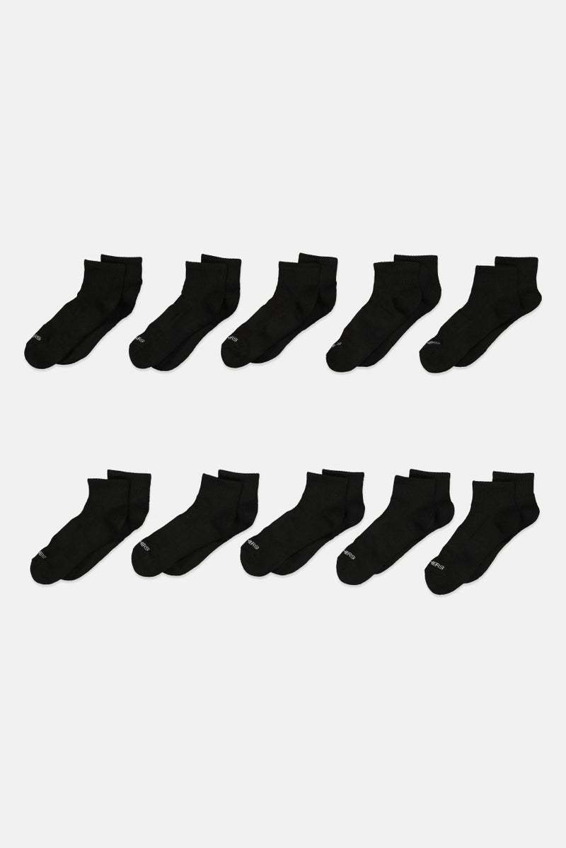 SKECHERS Women 10 Pairs Brand Logo Quarter Socks, Black - Image 1