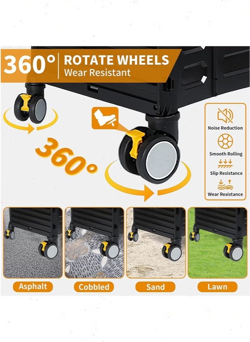 Folding Shopping Cart, Heavy Duty Shopping Trolleys with Mute Wheels, Retractable Handle Storage Cart - Ideal for Grocery Shopping, Travel & Picnic - Image 5