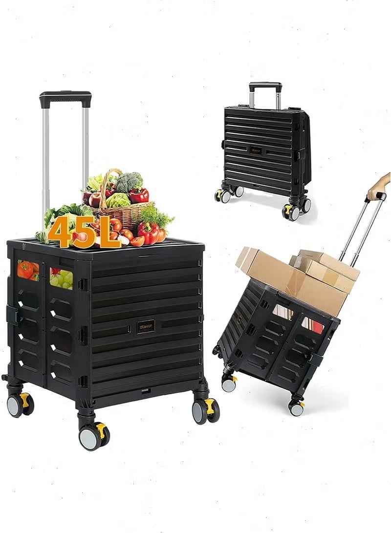 Folding Shopping Cart, Heavy Duty Shopping Trolleys with Mute Wheels, Retractable Handle Storage Cart - Ideal for Grocery Shopping, Travel & Picnic - Image 3