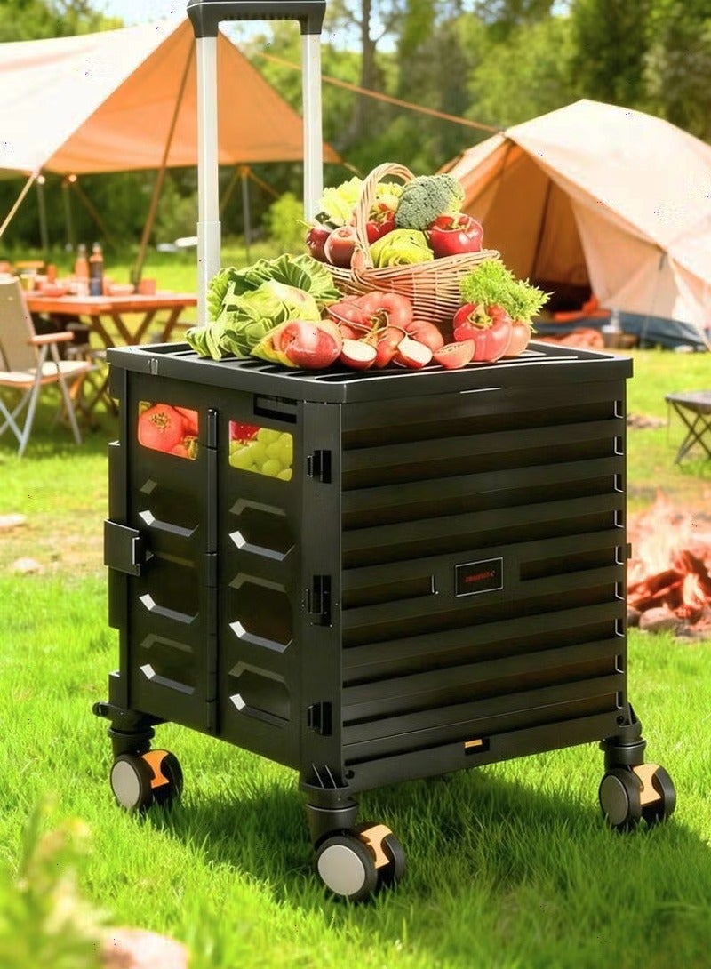 Folding Shopping Cart, Heavy Duty Shopping Trolleys with Mute Wheels, Retractable Handle Storage Cart - Ideal for Grocery Shopping, Travel & Picnic - Image 1