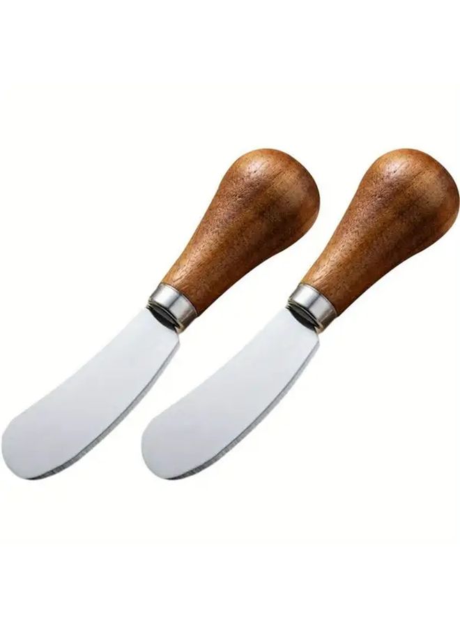 2 Pcs Wooden Handled Butter Knives With Metal Blades Ergonomic Design For Easy Spread Of Butter Cheese And Cream Perfect For Kitchen Use Cheese Serving Cutlery Durable Kitchen Utensil - Image 1
