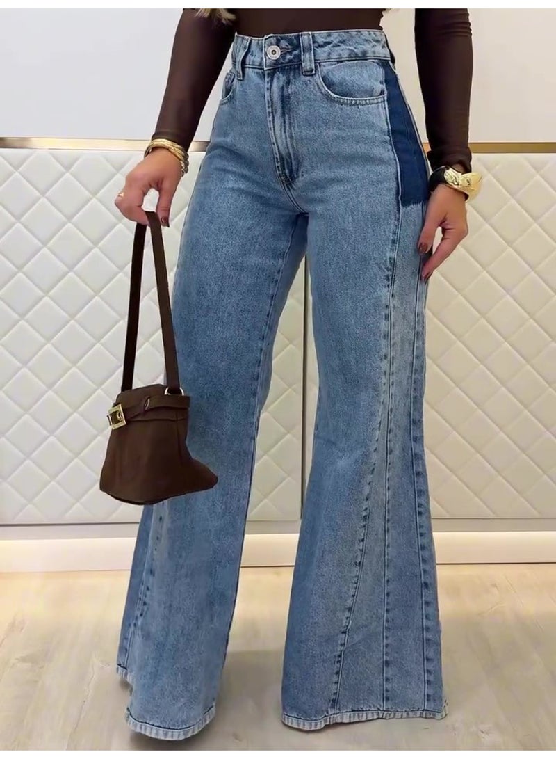 SCACTO Trendy Light Blue High - Waisted Flared Jeans 