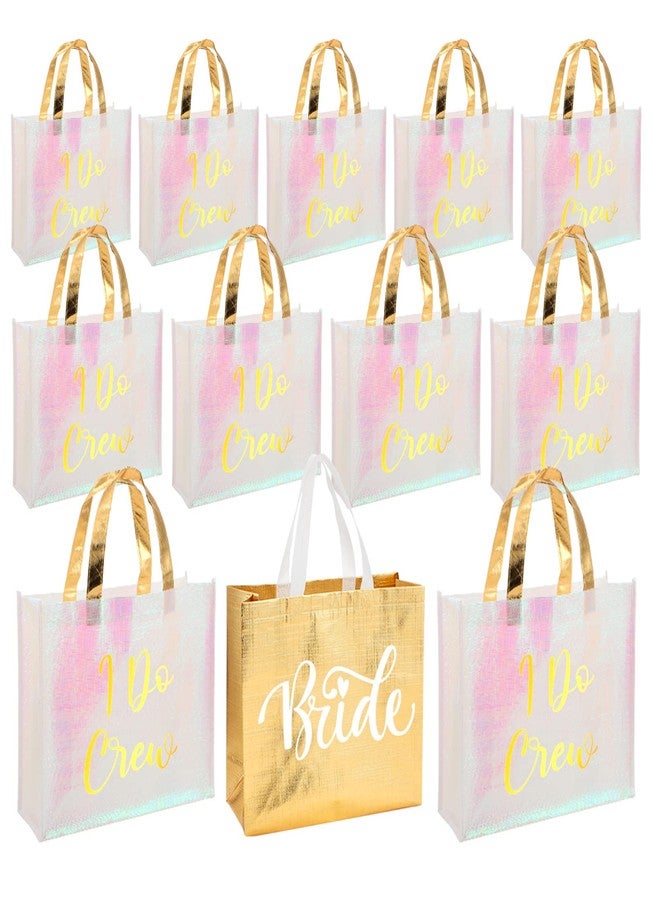 Cindeer 12 Pcs Bridesmaid Bags Holographic Bachelorette Gift Bags Glossy(Gold,I Do Crew - Image 1