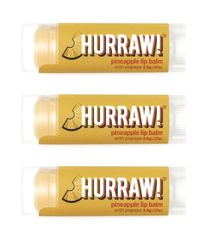 Hurraw Pineapple Lip Balm 3 Pack Organic Certified Vegan Cruelty and Gluten Free NonGMO 100 Natural Ingredients Bee Shea Soy and Palm Free Made in USA