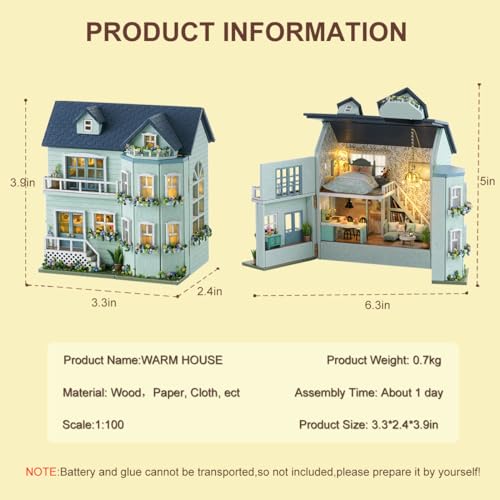 CUTEROOM DIY Miniature House Kit, CUTEROOM Wooden Dollhouse Kit Mini House Making Kit with Furnitures, DIY Dollhouse Kit Birthday Gift for Women and Girls (Warm Manor) - Image 3