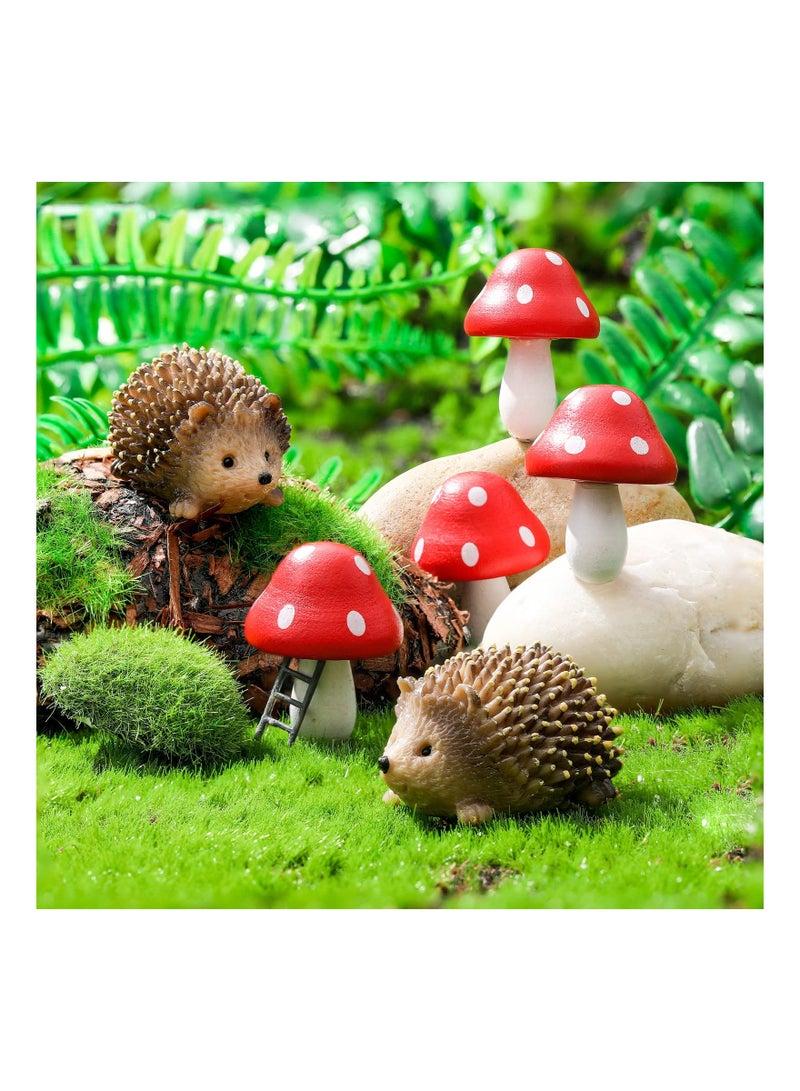 KASTWAVE Garden Animal Statue Outdoor Fairy Tale Wild Garden Accessories Resin Hedgehog and Wood Mushroom Plants Potted Miniature Garden Bonsai Craft Decoration - Image 1