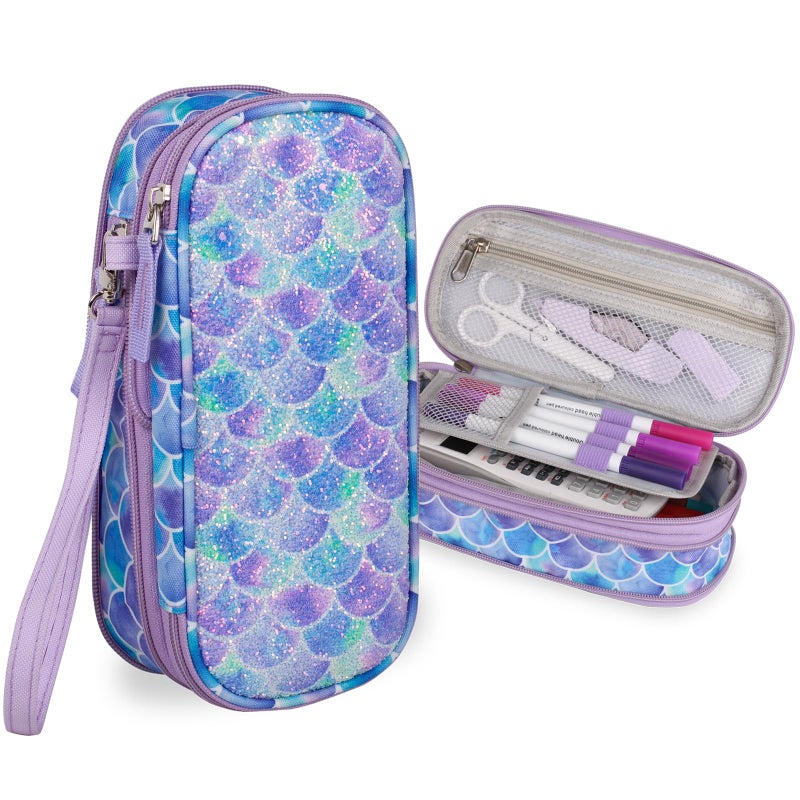 ATRIPACK Pencil Case for Gils Big Capacity High Large Storage Pouch Bag Marker Pen Case Stationery Bag Travel Holder School College Office Organizer for Kids Men Women Adult TeensMermaid Scale