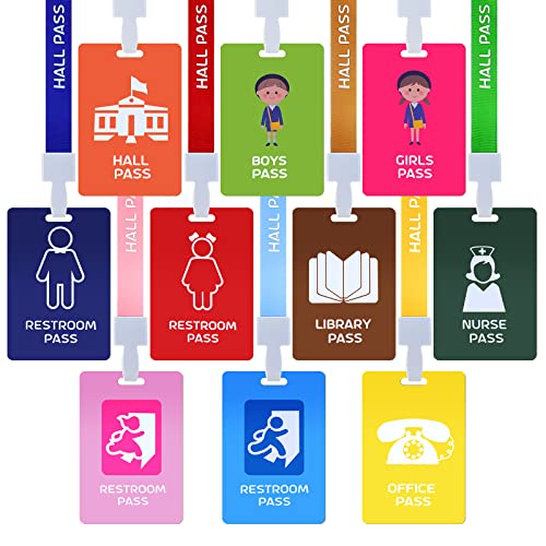 Spakon 10 Pcs Hall Passes Lanyards School Passes Set with Breakaway Lanyards Back to School Supplies for Teachers Classrooms Student Hall, Bathroom, Library, Office and Nurse - Image 1