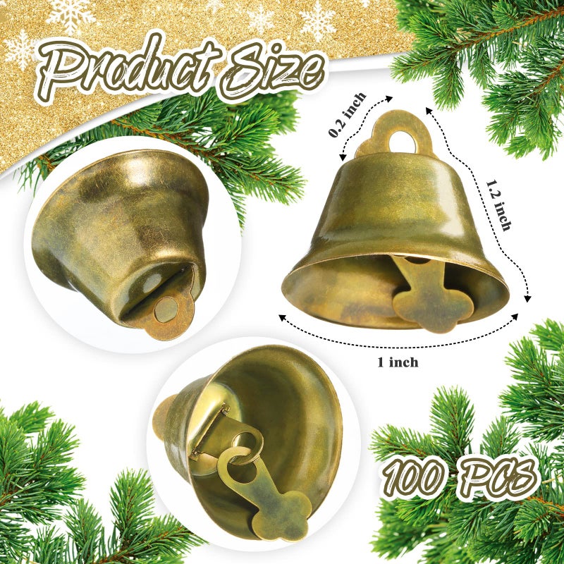 Sumind 100 قطعة جرس قديم جرس حرفي جرس صغير زينة معلقة لأجراس الرياح كسر المنزل تدريب الكلاب جرس الباب ديكور الزفاف (برونزي) - Image 2