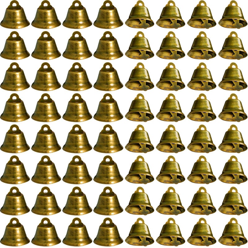 Sumind 100 قطعة جرس قديم جرس حرفي جرس صغير زينة معلقة لأجراس الرياح كسر المنزل تدريب الكلاب جرس الباب ديكور الزفاف (برونزي) - Image 1