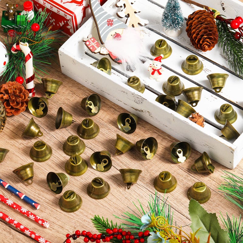 Sumind 100 قطعة جرس قديم جرس حرفي جرس صغير زينة معلقة لأجراس الرياح كسر المنزل تدريب الكلاب جرس الباب ديكور الزفاف (برونزي) - Image 3