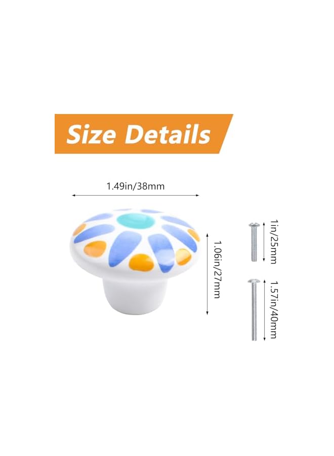 S-TOP 5 PCS Sun Pattern Ceramic Handle Kids Dresser Knobs, Vintage Decorative Drawer Pulls, for Cabinets and Drawers, Easy to Install 1.5 Inch Replacement Handles (5 Styles) - Image 4