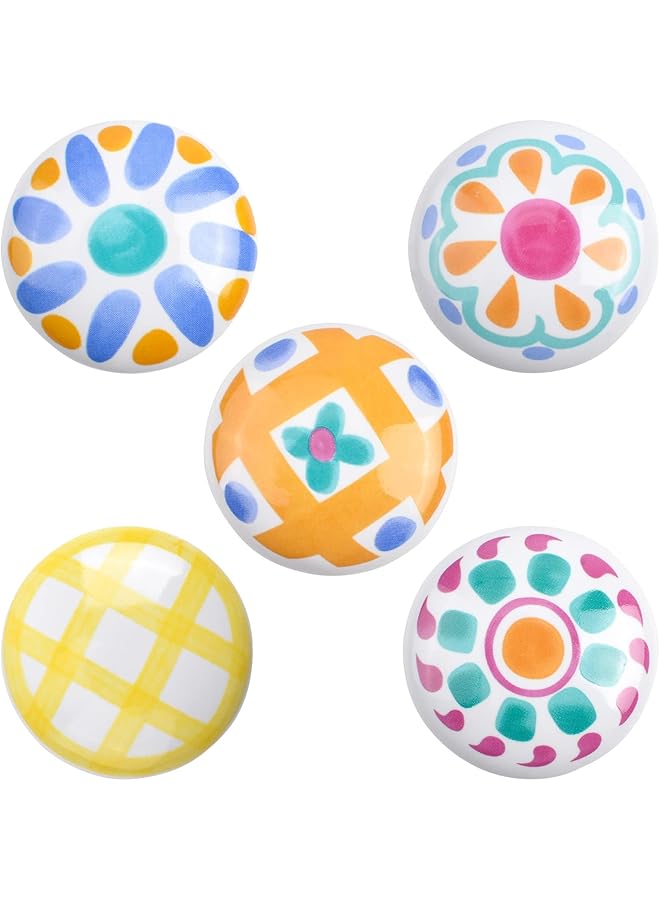 S-TOP 5 PCS Sun Pattern Ceramic Handle Kids Dresser Knobs, Vintage Decorative Drawer Pulls, for Cabinets and Drawers, Easy to Install 1.5 Inch Replacement Handles (5 Styles) - Image 1