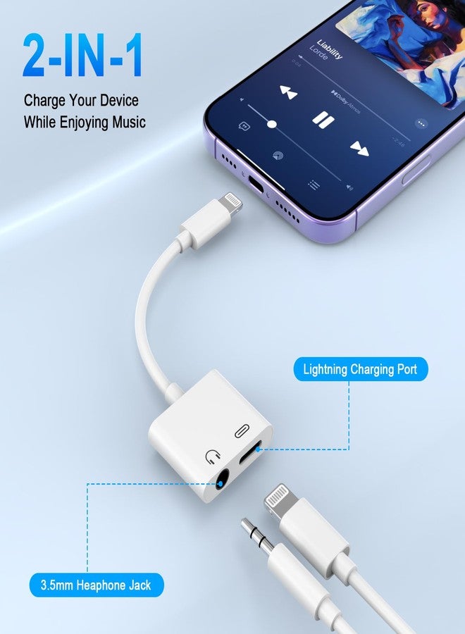 esbeecables [Apple MFi Certified] iPhone Headphones Splitter Adapter,2 in 1 Lightning to 3.5mm Headphone Aux Audio+Charge Jack Adapter Dongle Splitter Compatible with iPhone14/13/12/11/SE/XS/XR/X/8/7(Black+White) - Image 2