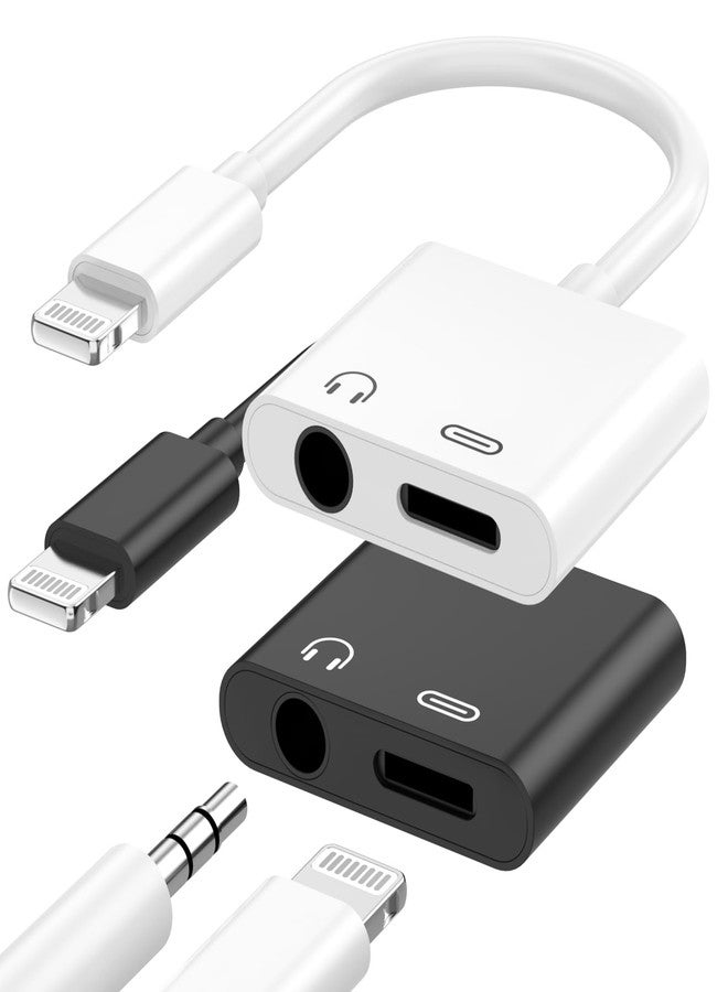 esbeecables [Apple MFi Certified] iPhone Headphones Splitter Adapter,2 in 1 Lightning to 3.5mm Headphone Aux Audio+Charge Jack Adapter Dongle Splitter Compatible with iPhone14/13/12/11/SE/XS/XR/X/8/7(Black+White) - Image 1