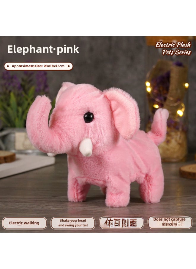 Children's Simulated Teddy Rabbit Electric Pet Dog Plush Walking Barking Toy Electronic Pet Dog Toy-Color:Elephant ]-Specifications:Rope Bell Charger Rechargeable Battery Screwdriver  - Image 1
