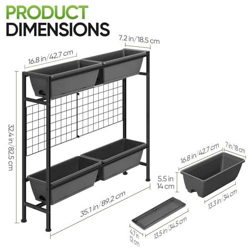 CADUKE Raised Planter Box, Plastic Raised Garden Bed with Legs, Standing Planter Box with Drainage Holes & Trellis, 32" Elevated Flower Beds Outdoor & Indoor for Vegetables, Balcony, Patio, Grey - Image 2