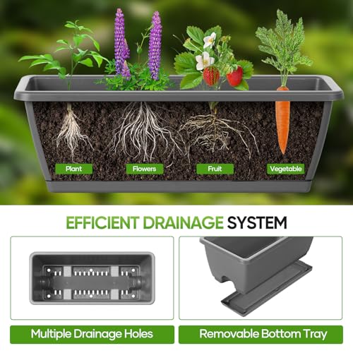 CADUKE Raised Planter Box, Plastic Raised Garden Bed with Legs, Standing Planter Box with Drainage Holes & Trellis, 32" Elevated Flower Beds Outdoor & Indoor for Vegetables, Balcony, Patio, Grey - Image 5