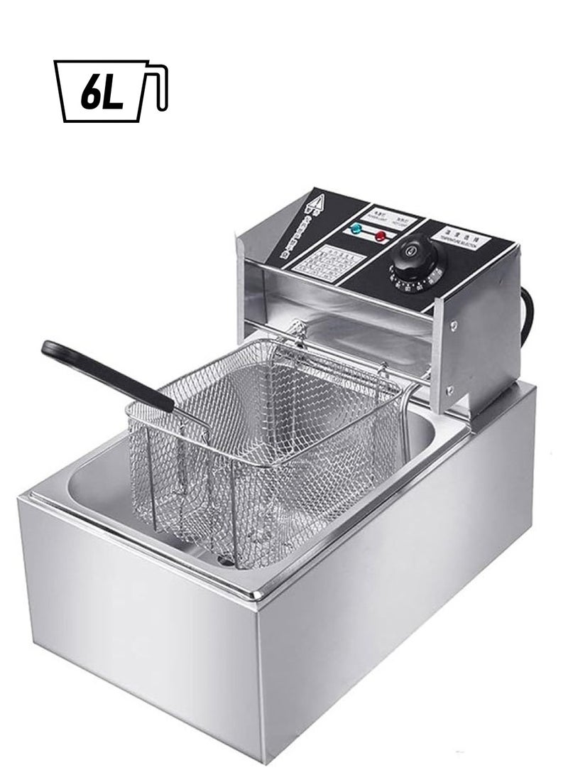 vesus Electric Deep Fryer, 6L High Capacity, Stainless Steel Countertop Single Tank Deep Fryer w/Fryer Basket, for French Fries Fried Chicken Donuts and More, For Commercial & Household - Image 1